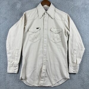 Wrangler Vintage 70s Western Pearl Snap Men Large Cream Ranch Made in USA